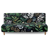 Green Leaf Pattern Armless Sofa Cover, Anti-Slip Non-Armrest Couch Cover Comfortable Futon Sofa Slipcover for 3 Cushion Couch