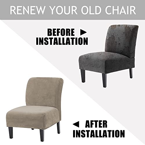 Armless Accent Chair Slipcovers, Thick Velvet Slipper Accent Chair Covers for Living Room/Hotel Oversized Big Chairs, Removable Furniture Protector with Elastic Bottom, Machine Washable (Taupe)