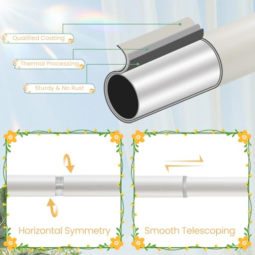 1 Inch Curtain Rod For Windows 28 to 48 Inches, Heavy-Duty Adjustable Decorative Curtain Rod With Rattan Leaf Hollow Finials For Bedroom And Living Room White