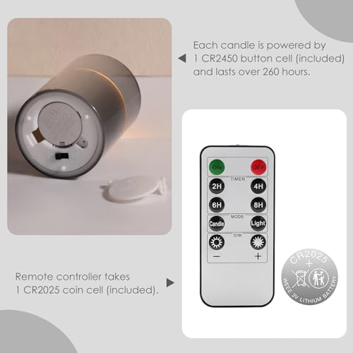 Grey Glass Flameless Pillar Candles with Remote Batteries Set of 5