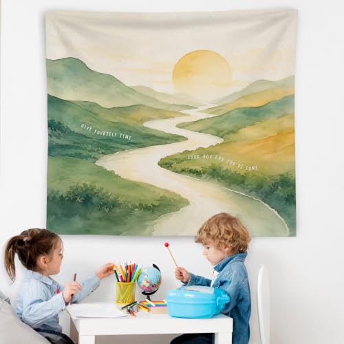 WNAGT Mental Health Sun Mountain Tapestry Wall Hanging 50x60 Inch | Motivational Give Yourself Time Wall Tapestry for Home Bedroom Living Room Therapy Office Decor