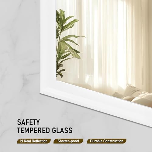 CULER White Wall Mirror for Bathroom,Rectangle Rustic 24 x 36 inch Hanging Vanity Mirrors with Wood Grain Pattern for Living Room,Bedroom,Entryway (24x36 inch, White)