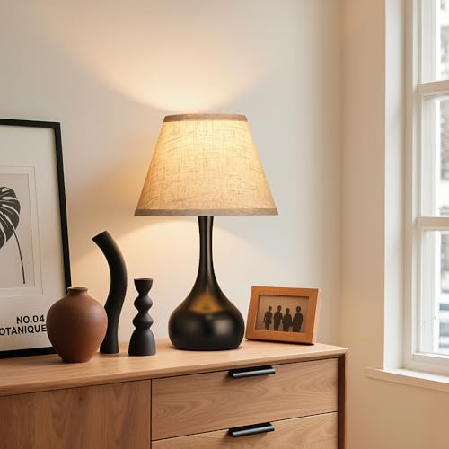 Touch Table Lamp for Bedroom Set of 2, 3-Way Dimmable Bedside Lamp for Nightstand, 17” Farmhouse Metal Desk Lamp with Linen Shade for Living Room, Kids Reading, Dorm, Home Office Decor, Bulb Included