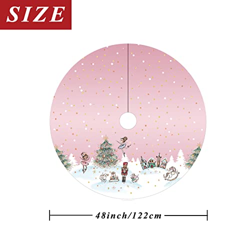Christmas Tree Skirt Pink Dancer Print Tree Skirt 48inch Xmas Winter Tree Skirt for Christmas Indoor Outdoor Decorations