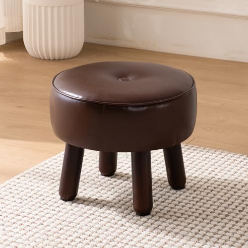 Small Foot Stool Ottoman, Round Pouf Foot Rest, Footstool, Faux Leather