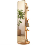 Floor-Standing Solid Wood Rotating Coat Rack，Wooden Rotating Coat Rack with Full Length Mirror Solid Clothes Hanger Stand Decorative Wall Mirror with Rotating Base Freestanding Floor Mirror