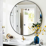 VooBang Black Round Bathroom Mirror, 30 inch Circle Wall Mounted Hanging Mirror with Simple Modern Circular Metal Frame for Hallway, Entryway, Living Room, Black Frame