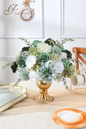 Floweroyal Artificial Flowers Combo Green Flowers Mix Silk Flowers Dahlia Roses with Stems for DIY Wedding Bridal Bouquets, Baby Shower, Floral Arrangement, Table Centerpieces, Home Decorations.