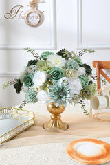 Floweroyal Artificial Flowers Combo Green Flowers Mix Silk Flowers Dahlia Roses with Stems for DIY Wedding Bridal Bouquets, Baby Shower, Floral Arrangement, Table Centerpieces, Home Decorations.