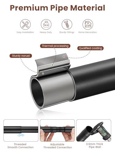 Wood Curtain Rods for Windows 32 to 84 Inch, 1 Inch Heavy Duty Adjustable Decorative Curtain Rod, Modern Farmhouse Drapery Rod for Bedroom, Patio and Living Room