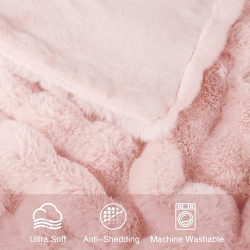 Comelady Soft Fluffy Faux Fur Throw Blanket 50"x60", Plush Thick Bubble Textured Blanket for Couch Bed, Cozy Fuzzy Luxury Room Decor & Warm Gifts for Women Girls, Light Pink