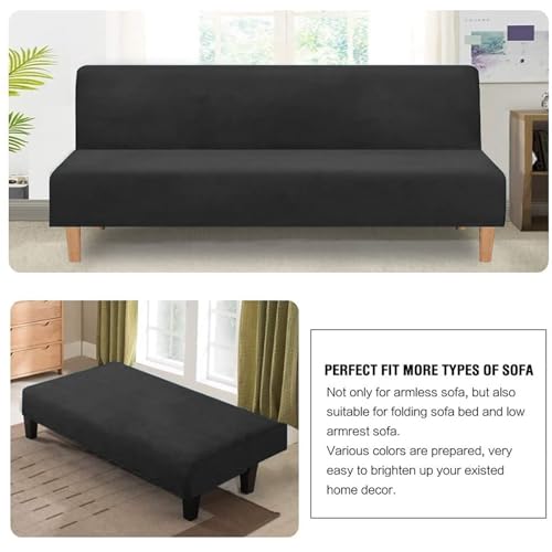 Velvet Stretch Futon Slipcover, Armless Sofa Bed Elastic Furniture Protector Foldable Couch Cover(Camel)