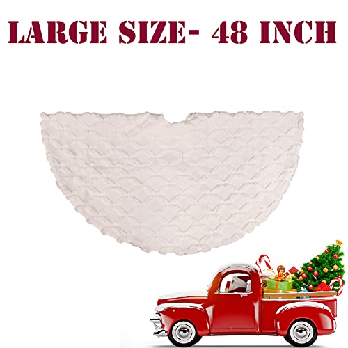 48 Inch Christmas Tree Skirt Faux Fur with Cable Knit Knitted Thick Decoration for Merry Christmas Decorations