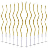 12-Count Spiral Birthday Candles, Long Twisty Gold Party Candles with Candle Holders, Long Burning for Weddings, Birthdays, Party Decorations, Cupcakes, Anniversary and Meetups (Gold)