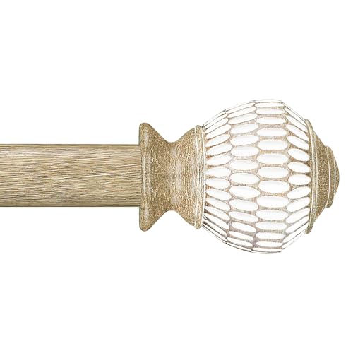 Byondeth Curtain Rods for Windows 16 to 144 Inches Adjustable Length 1 Inch Diameter Window Curtain Rod with Wood Grain Leaf Pattern Finials,for Heavy Duty Curtains Rods