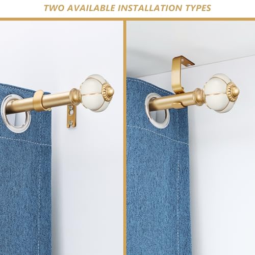 Ceramic Curtain Rods for Windows 18 to 55 Inch,1 Inch Adjustable Telescoping Drapery Rod Heavy Duty Window Treatment Single Curtain Rod Set for Bedroom,Gold Beige