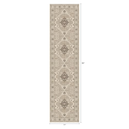 Washable 2x8 Entryway Runner Rugs, Vintage Non-Slip Low Pile Rugs Beige