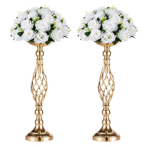 NUPTIO Gold Centerpiece Stand for Table, Twist Style, 20.5" Tall, 2 Pcs