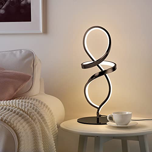 Mayful Modern Table Lamp with LED Unique Spiral Design, Small Nightstand Lamp with Stepless Dimming Switch, Black Bedside Lamps for Bedroom, Nightstand, Living Room, Office, Desk, 12W 3200K Warm White