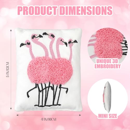 Novabright Pink Flamingo Tiered Tray Decor 4" x 5" Mini Decorative Pillow with 3D Towel Embroidery Small Summer Flamingo Pillow Tropical Summer Beach Theme Cushion Decor for Home Kitchen Table Party