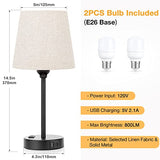 Mini Bedside Lamps for Bedrooms Set of 2 - Nightstand Bedroom Lamps with USB C Port and AC Outlet Charging, Dimmable Touch Small Bed Side Table Lamp, Black Night Stand Light for Kids/Guest Room