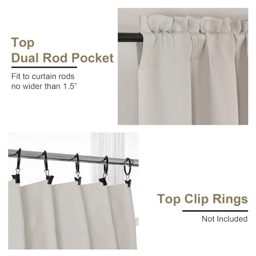 OVZME Natural Room Darkening Curtains for Bedroom 72 Inches Long 2 Panels, Thermal Insulated Energy Saving Blackout Curtains for Living Room, Dual Rod Pocket Blackout Drapes, 2x40Wx72L Inches