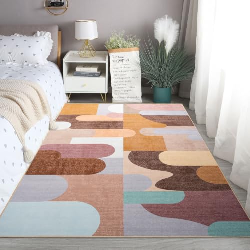 Living Room Rug 5x8 Brown Area Rug Machine Washable Rug Non Slip Indoor Large Rugs for Bedroom, Classroom, College Dorm, Farmhouse, Dining Room, Kids Playroom