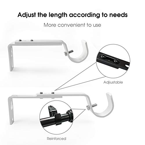 IHRDNNR Curtain Rod Holders Heavy Duty Adjustable Rod Brackets for 7/8 or 1 Inch Rods, Set of 3 (White)