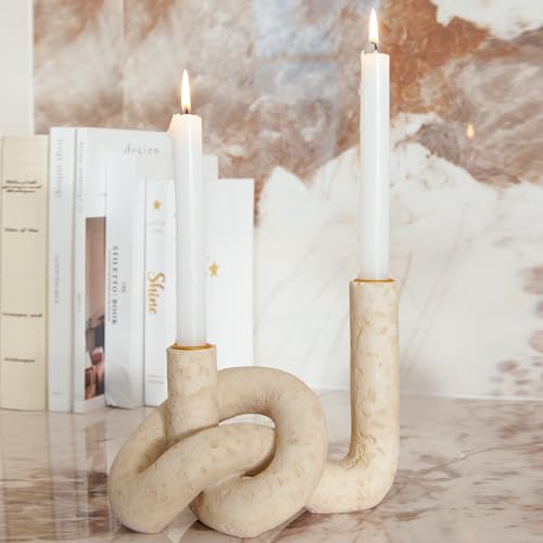 DN DECONATION Knot Shaped Taper Candle Holders, Boho Candlestick Holders