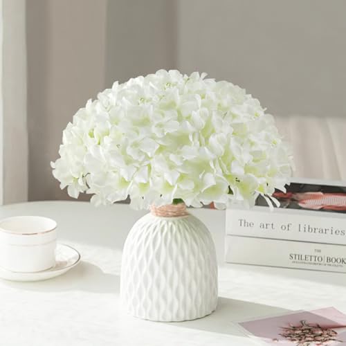 100 Pcs Faux White Hydrangea Artificial Flowers Bulk, Fake Silk Hydrangea Flowers Heads with Stems for Wedding Decorations Garden Party Baby Shower Porch Home Decor Table Centerpieces