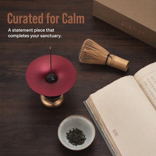 Brass Metal Incense Holder - One - Press Eject for Meditation, Yoga & Home Decor (Rich red, Round)