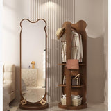 Decorative Wooden Full-Length Mirror Home Bedroom Rotating Floor-Standing Dressing with Clothes Rack for Living Room