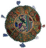 Sophia Art Round Floor Pillow Cushion Patchwork Pouf Ottoman, Green, 28 Inch