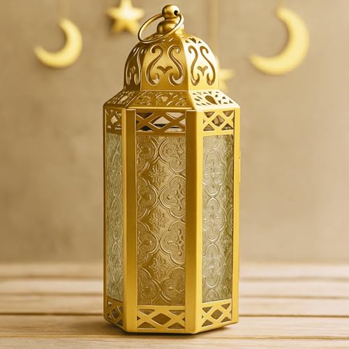 Vela Lanterns Decorative Indoor Moroccan Candle Holder, Gold, M