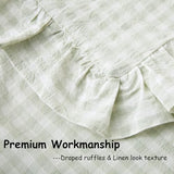 2 Pack Pile Green White Plaid Ruffle Gingham Throw Pillow Covers, 100% Washed Cotton Checkered Farmhouse Decorative Pillow Shams for Bed/Sofa - 18‘’x18''