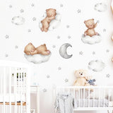 Cute Brown Sleeping Baby Bear Wall Stickers, sacinora Moon and Stars DIY Art Wall Decals Removable Vinyl Peel and Stick for Kids Baby Nursery Bedroom Toddler Room Kindergarten Decorations