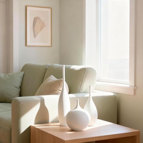 Relexome White Ceramic Vase Modern Boho Wabi-Sabi Flower Vase Set of 3 Decorative Aesthetic Vases for Centerpieces Pampas Matte Minimalist Vases for Living Room Table Shelf Home Decor Gift