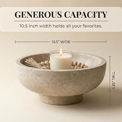 OAKOA Modern Fruit Bowl for Kitchen Counters - Large Decorative Bowl for Home Decor- Key Bowl for Entryway Table - Pedestal Bowl - Stone Bowl
