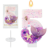 Purple Number 5 Candles Mermaid Birthday Candle 5th Birthday Cake Topper Cupcake Decorations for Girls and Women Party Decor Anniversary Celebrations Supplies Favors