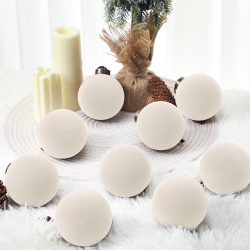 Liliful 15 Pcs Velvet Christmas Balls Bulk Flocked Christmas Tree Ball Ornaments Plastic Xmas Decorative Hanging Ornaments(Creamy White,3.15 Inch)