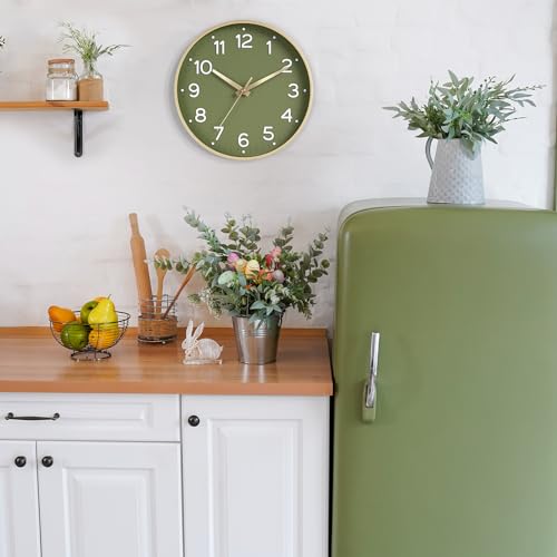 Roymnie Wall Clock Green, Silent Wall Clocks Battery Operated 8 Inch-Modern Non Ticking Analog Clock Decorative for Kitchen Office Bathroom Bedroom(Gold)