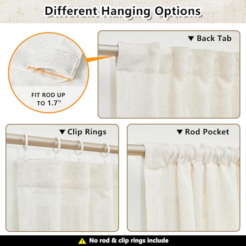 MYSKY HOME Linen Curtains for Living Room, Natural Semi Sheer Curtains & Drapes 84 inches Length 2 Panels Set Farmhouse Country Boho Style Back Tab Draperies for Sliding Glass Door, 50" Wide, Linen