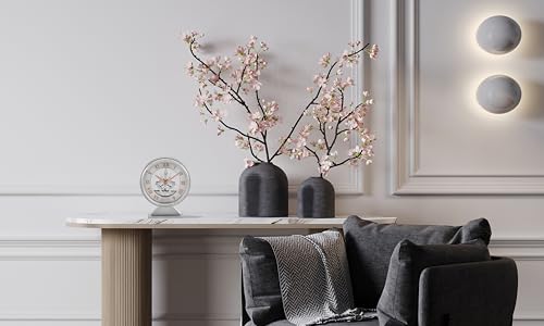 Bulova Torrance Brushed Aluminum Clock B1721 | Exposed Skeleton Design | Quartz Movement | Glass Panel Design | 5.25 x 6.5 Inch