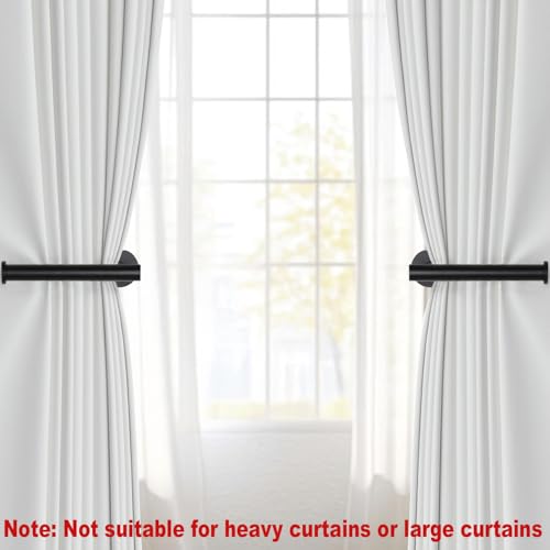 4pcs Curtain Holdbacks, Screw-in Curtain Tiebacks Curtain Tie Backs Curtain Holders for Wall Mounted Curtain Pull Backs for Drapes, Curtain Side Holders Hooks, 304 Stainless Steels, Black