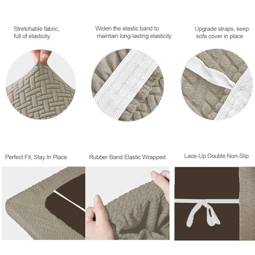 RV Couch Covers for Sofa Bed - 2-Piece Stretchable Backrest & Seat Covers for Jackknife Sleeper Sofas (Khaki)