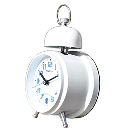 Clock Night Light Single Bell Child Clock Quartz No Ticking Bracket Clock Decoration Mute Metal Clock (Color : Black) (White)