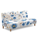 Stretch Futon Cover Without Arms Couch Sofa Bed Slipcover with Elastic Bottom Futon Couch Cover Non-Slip Furniture Protector for Living Room Decoration, Blue Floral Butterfly