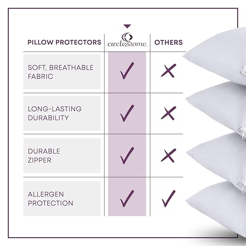 CirclesHome Pillow Protectors 2 Pack Standard Zippered - 100% Cotton Breathable Pillowcases - Protects Pillows from Dirt, Dust and Debri (Standard - Set of 2 - 20x26)
