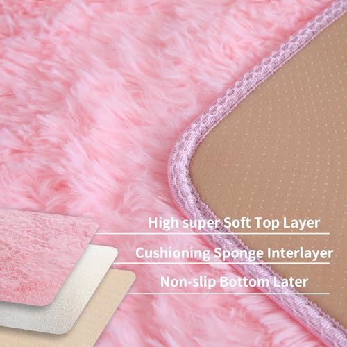 KCHOWUA Pink Fluffy Fuzzy Small Area Rugs for Bedroom Girls,3'x5' Machine Washable Plush Pastel Throw Cute Rug for Living Room,Modern Soft Shag Shaggy Furry Floor Nursery Kids Dorm Room Carpets