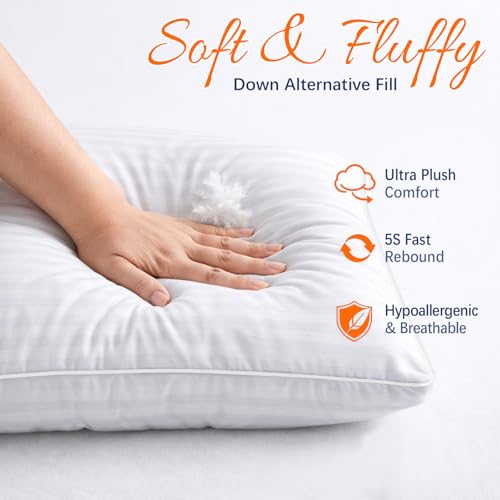 Yettbea 18x18 Inches Pillow Inserts Set of 4- Premium Soft Down Alternative Fill, Decorative Throw Pillows for Couch, Bed & Sofa, Supportive White Striped Bedroom Pillow Forms